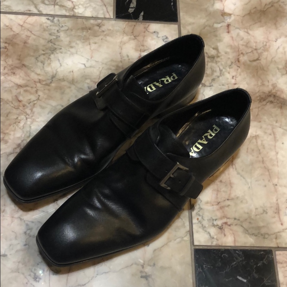 Men black leather Prada Tessuto men  leather shoes